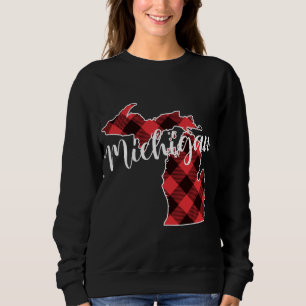 State Of Michigan Map Buffalo Plaid Christmas MI M Sweatshirt