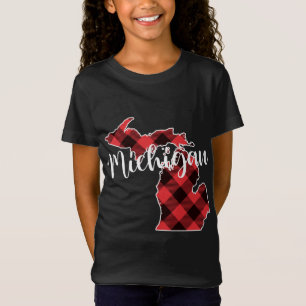 State Of Michigan Map Buffalo Plaid Christmas MI M T-Shirt
