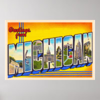 State of Michigan MI Vintage Large Letter Postcard
