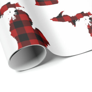 State of Michigan shape in buffalo plaid pattern Wrapping Paper