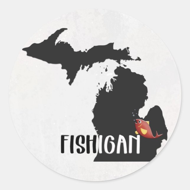state of Michigan sport fishing Classic Round Sticker (Front)