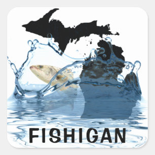 State of Michigan with fish Square Sticker