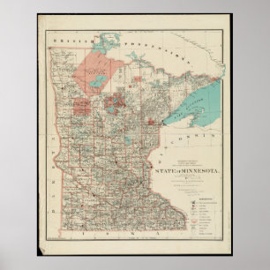 State of Minnesota Vintage Map Poster