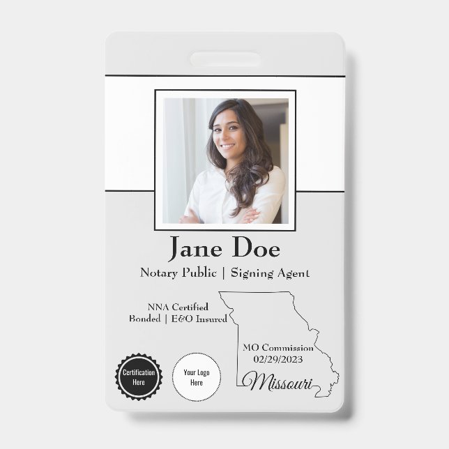 State of Missouri Notary Public Badge with QR Code ID Badge (Front)