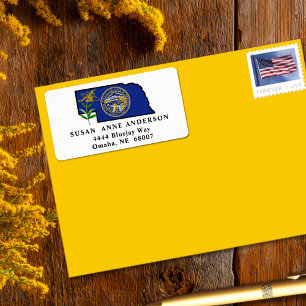 State of Nebraska Flag with State Flower Goldenrod Label
