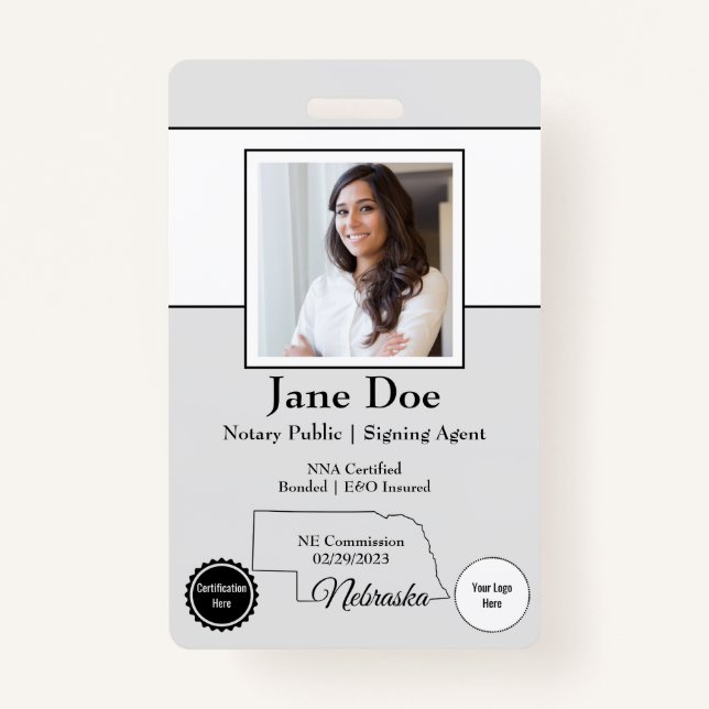 State of Nebraska Notary Public Badge with QR Code ID Badge (Front)