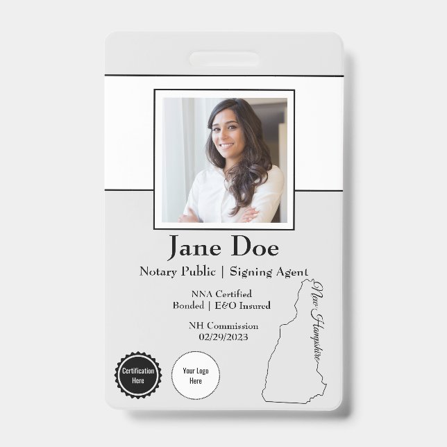 State of New Hampshire Notary Public Badge QR Code ID Badge (Front)