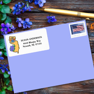 State of New Jersey Flag & Flower Blue Violet Label