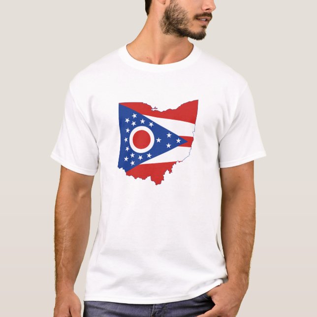 State of Ohio Shaped Ohioan Buckeye States Flag T-Shirt (Front)