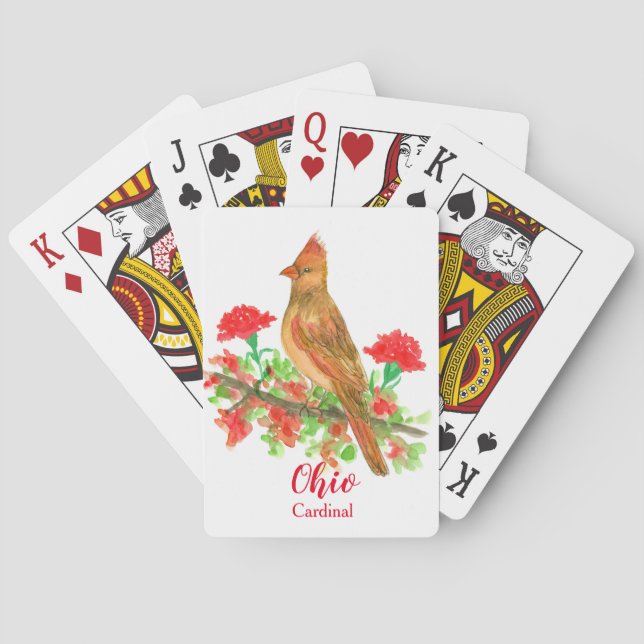 State of Ohio Souvenir Cardinal Bird Watercolor Playing Cards (Back)