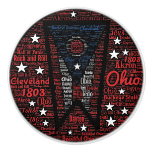 State of Ohio Word Art Ceramic Knob