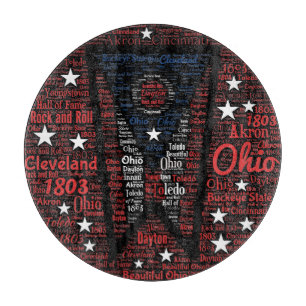 State of Ohio Word Art Glass Cutting Board 12"