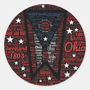 State of Ohio Word Art Round Sticker, Glossy Classic Round Sticker