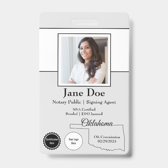 State of Oklahoma Notary Public Badge with QR Code ID Badge (Front)