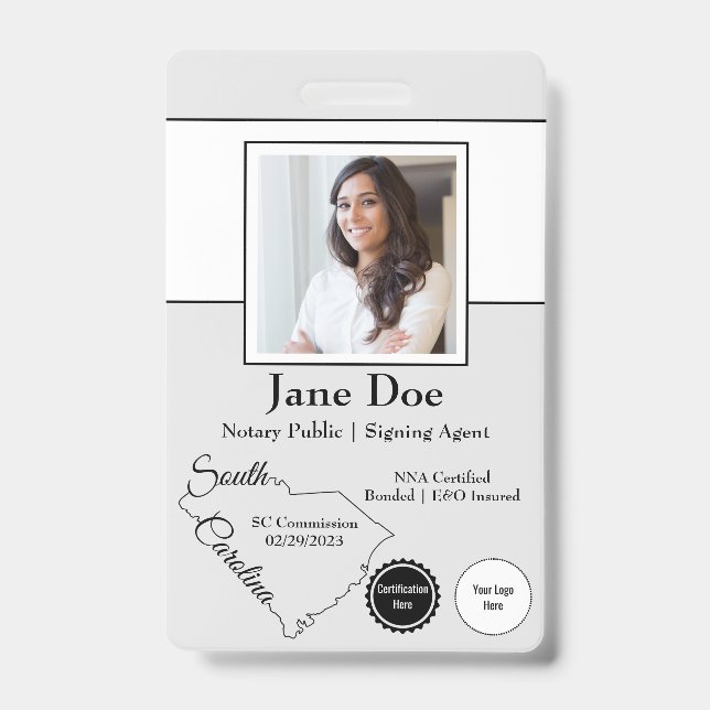 State of South Carolina Notary Badge with QR Code ID Badge (Front)