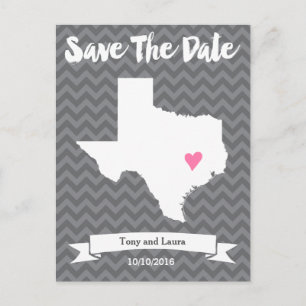 State of Texas Chevron Save The Date Heart Map Art Announcement Postcard