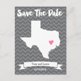 State of Texas Chevron Save The Date Heart Map Art Announcement Postcard