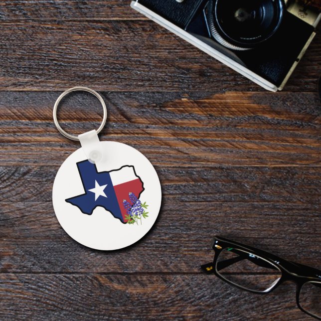 State of Texas Flag with State Flower Bluebonnet Key Ring (Creator Uploaded)