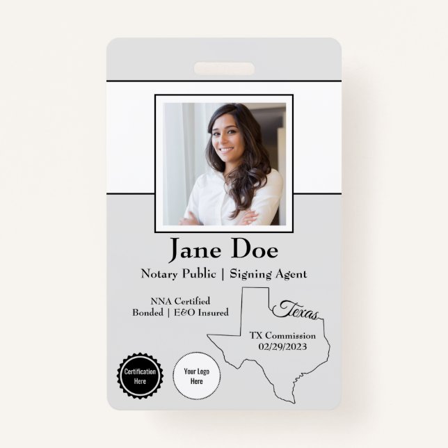 State of Texas Notary Public Badge with QR Code ID Badge (Front)