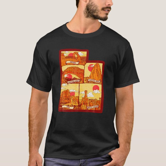 State Of Utah Five National Parks Arches Zion Capi T-Shirt (Front)