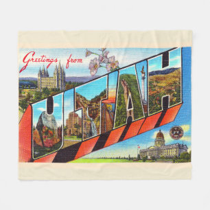 State of Utah UT Vintage Large Letter Postcard Fleece Blanket