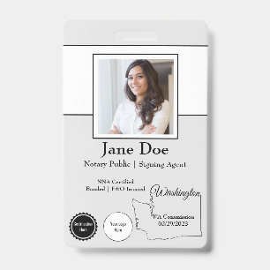 State of Washington Notary Public Badge w/ QR Code ID Badge