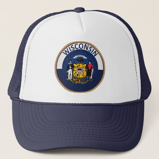 State of Wisconsin Flag Seal Trucker Hat (Front)