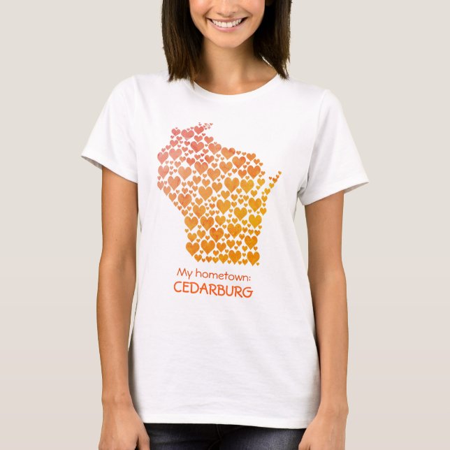 State of Wisconsin Silhouette Hearts Hometown T-Shirt (Front)