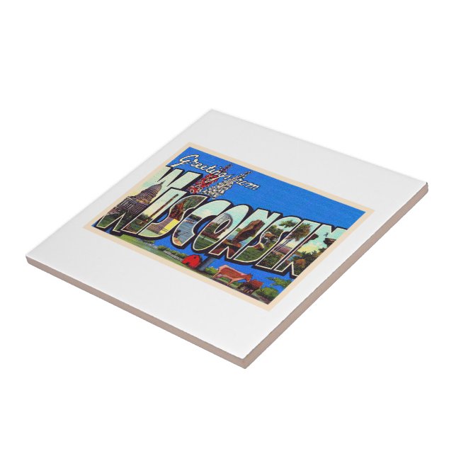 State of Wisconsin Vintage Large Letter Postcard Tile (Side)