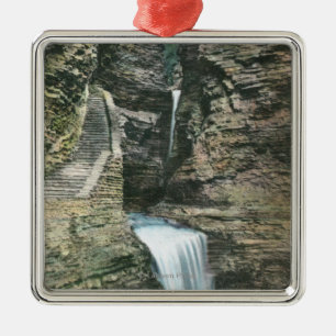 State Park View of Curtain and Cavern Cascades Metal Tree Decoration