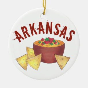 State Pride Arkansas Style Cheese Queso Dip Nachos Ceramic Tree Decoration