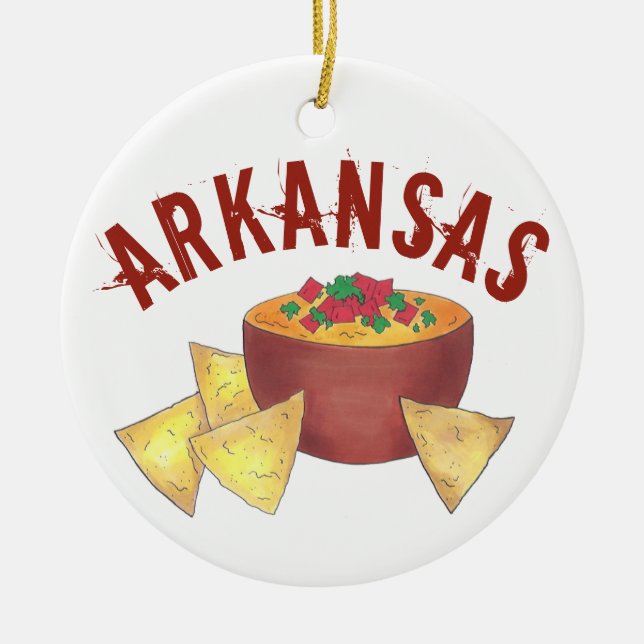 State Pride Arkansas Style Cheese Queso Dip Nachos Ceramic Tree Decoration (Front)