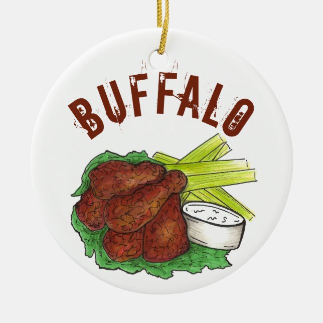 State Pride Buffalo New York Hot BBQ Chicken Wings Ceramic Tree Decoration (Front)