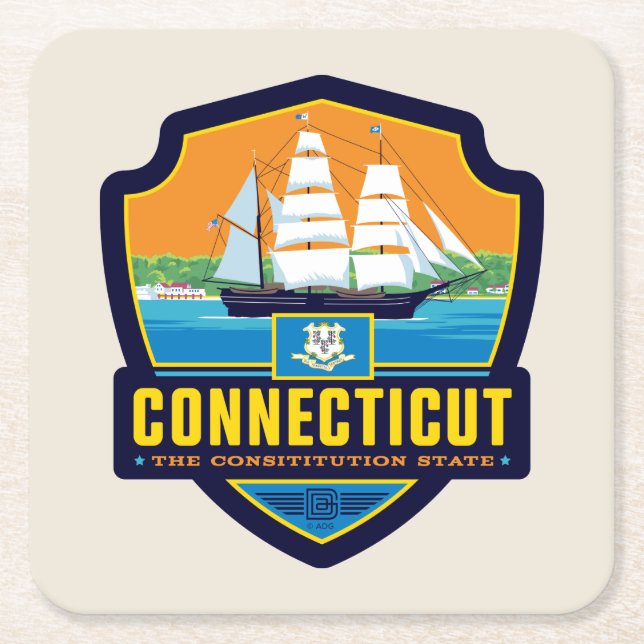 State Pride | Connecticut Square Paper Coaster (Front)