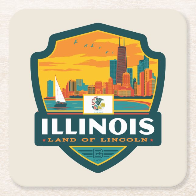 State Pride | Illinois Square Paper Coaster (Front)