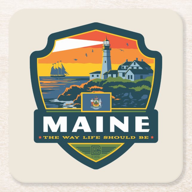 State Pride | Maine Square Paper Coaster (Front)