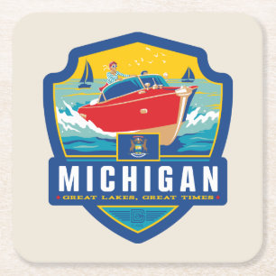 State Pride   Michigan Square Paper Coaster