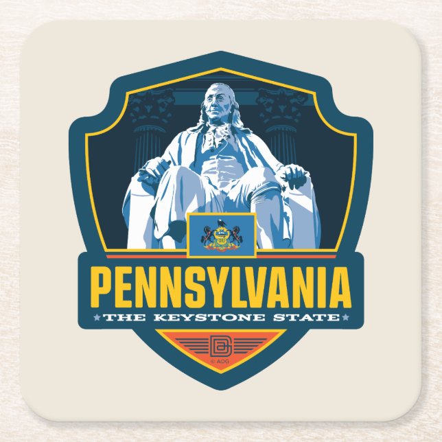State Pride | Pennsylvania Square Paper Coaster (Front)