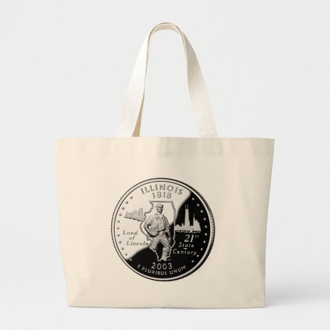 State Quarter of Illinois Reverse Side Faux Large Tote Bag (Front)