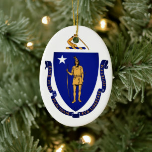 State Seal of Massachusetts Ceramic Tree Decoration