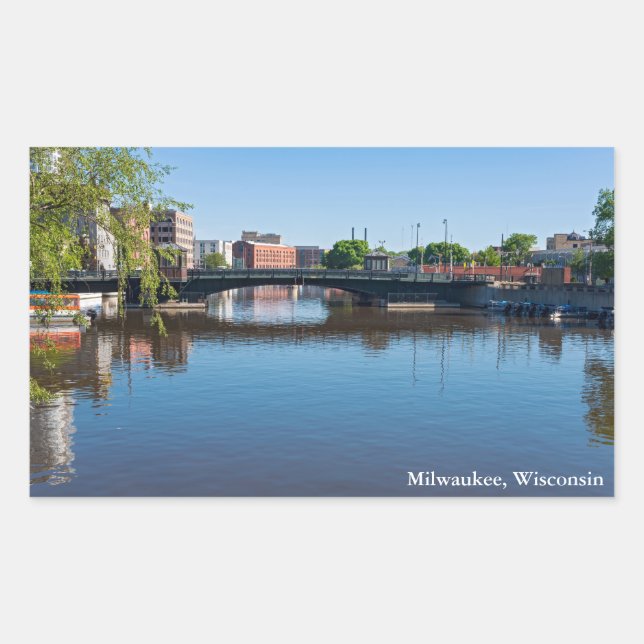state street bridge crossing milwaukee river rectangular sticker (Front)