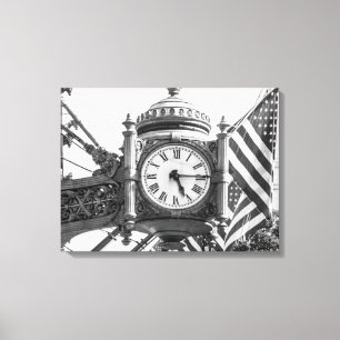 State Street Clock   Black and White Landscape Canvas Print