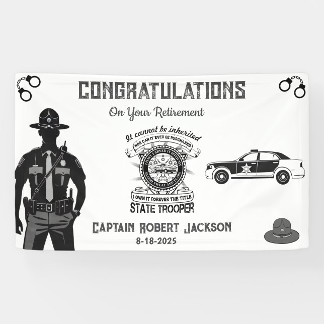   State Trooper Black Gold Retirement Banner (Horizontal)