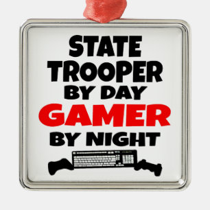 State Trooper by Day Gamer by Night Metal Tree Decoration