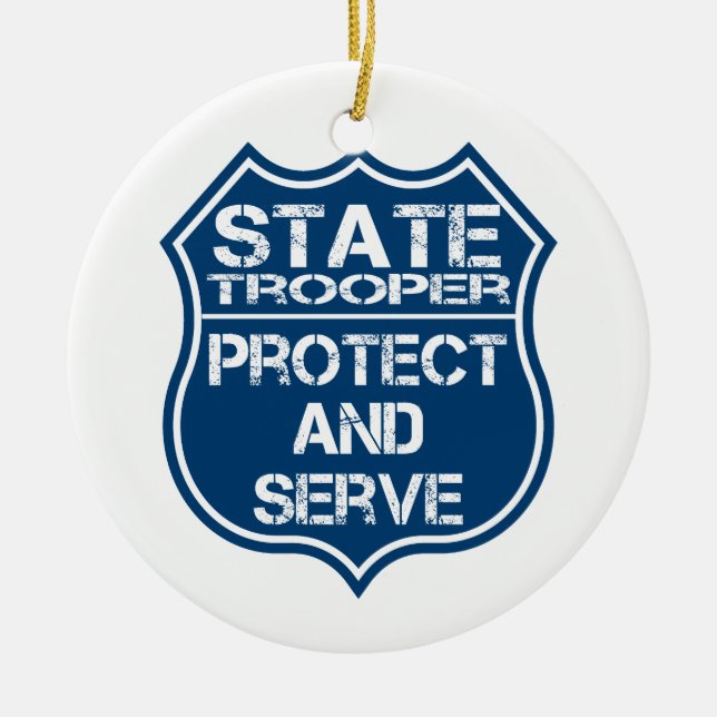 State Trooper Police Badge Protect and Serve Ceramic Tree Decoration (Front)