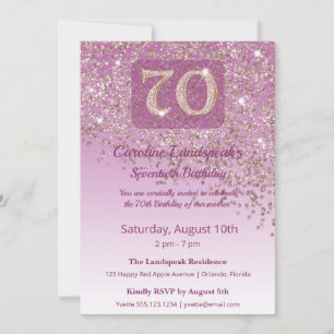 Stately 70th Birthday Rose Gold Glitter Invitation