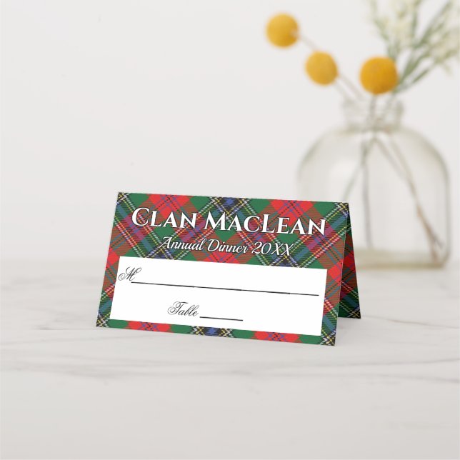 Stately Clan MacLean Tartan Motto Place Card (Front)