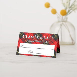 Stately Clan Wallace Red and Black Tartan Motto Place Card