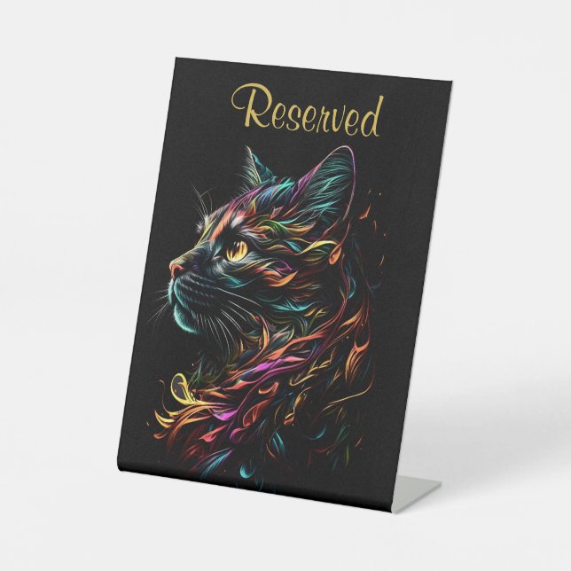 Stately Feline Profile Reserved Pedestal Sign (Front)