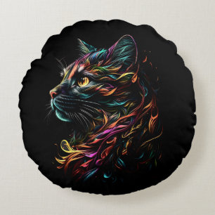 Stately Feline Profile Round Cushion